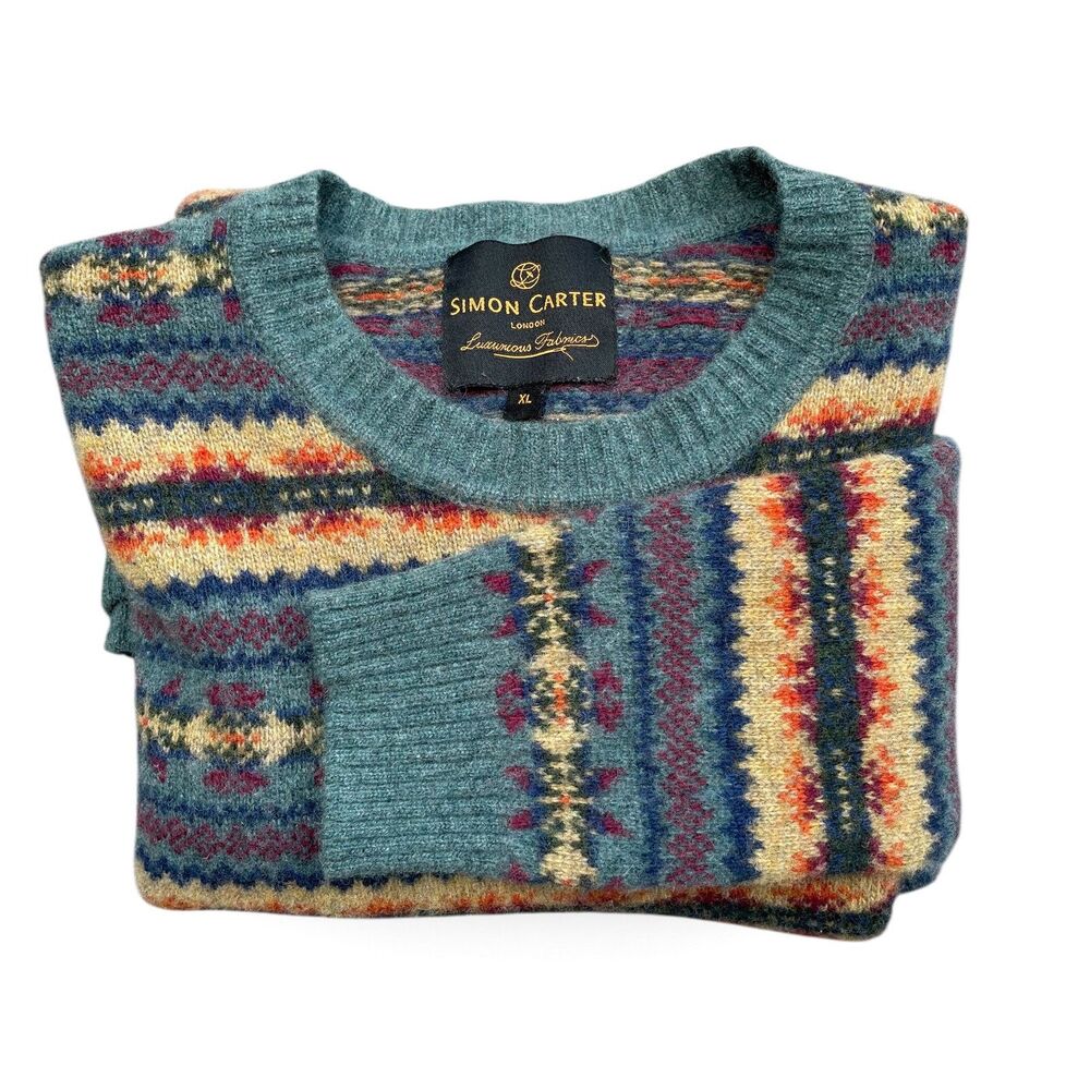 Simon Carter London Unisex Fair Isle Lambswool Sweater XL Multicolor Cabincore